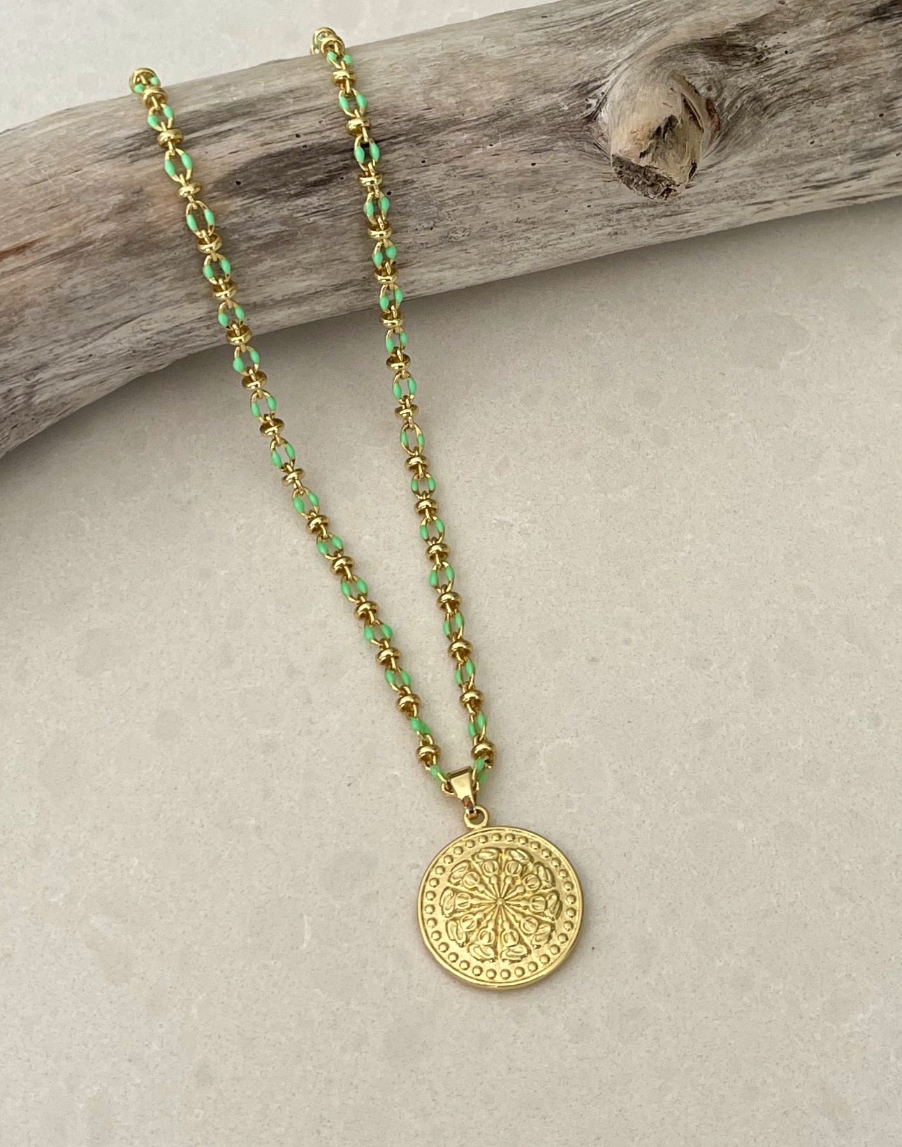 Mint Green Enamel Necklace