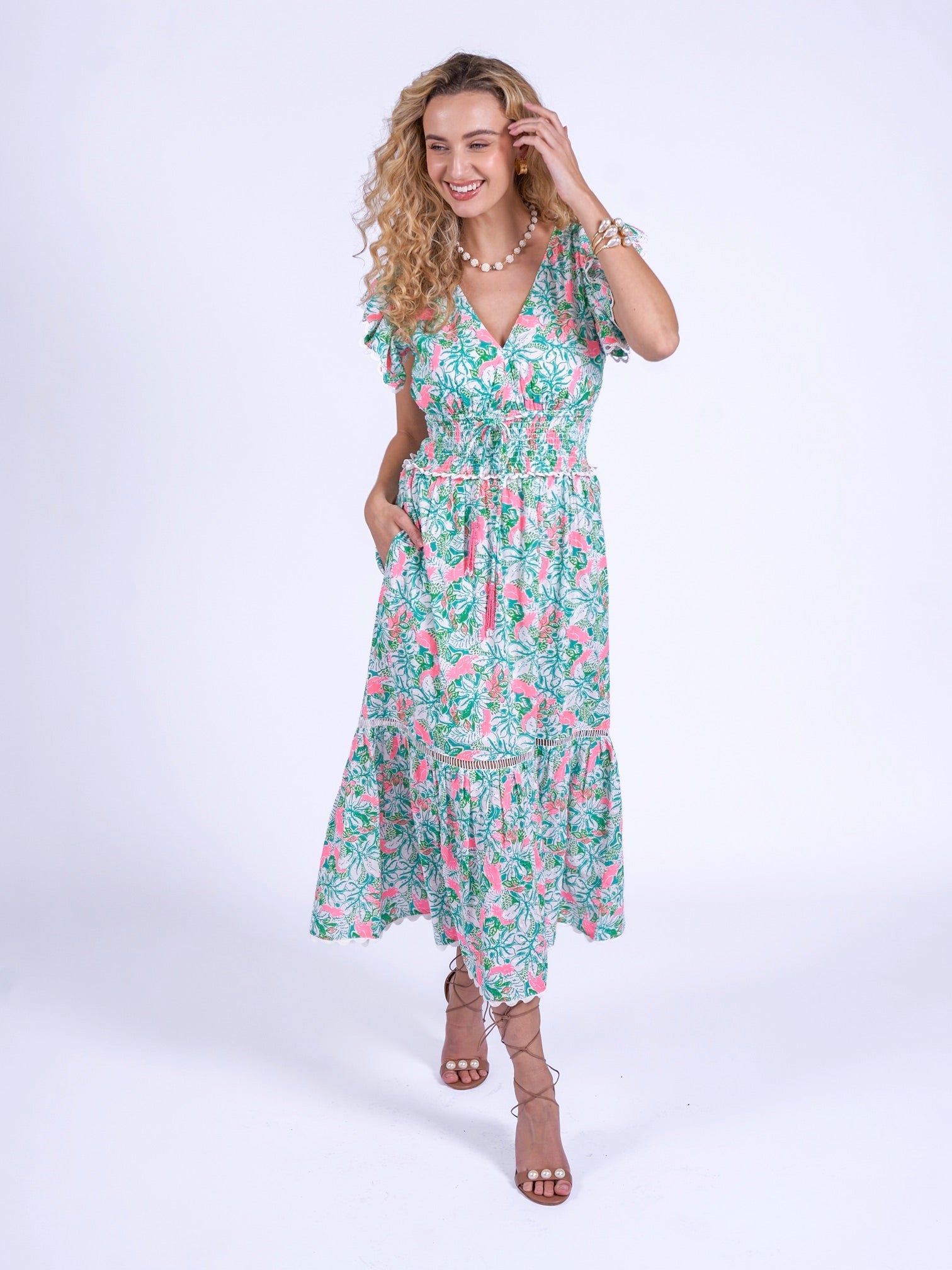'MISHA' DRESS IN PINK PARROT