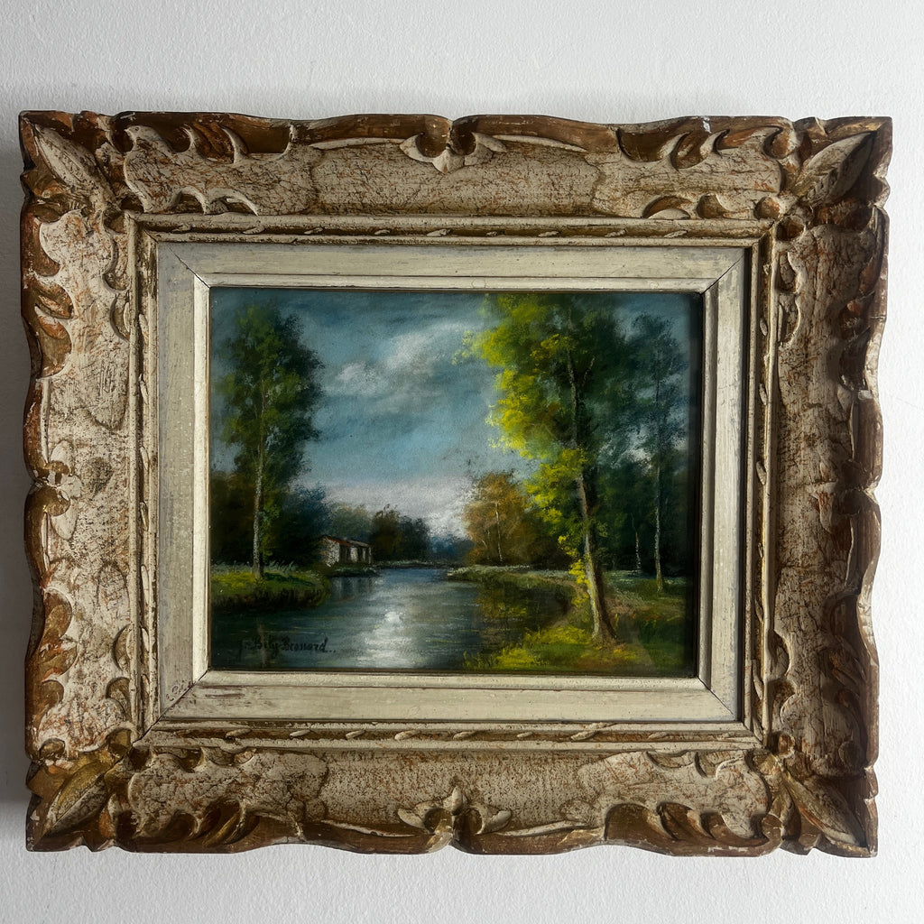 Vintage French Pastel Landscape Artwork by Jeanne Bily-Bossard in a Montparnasse Frame