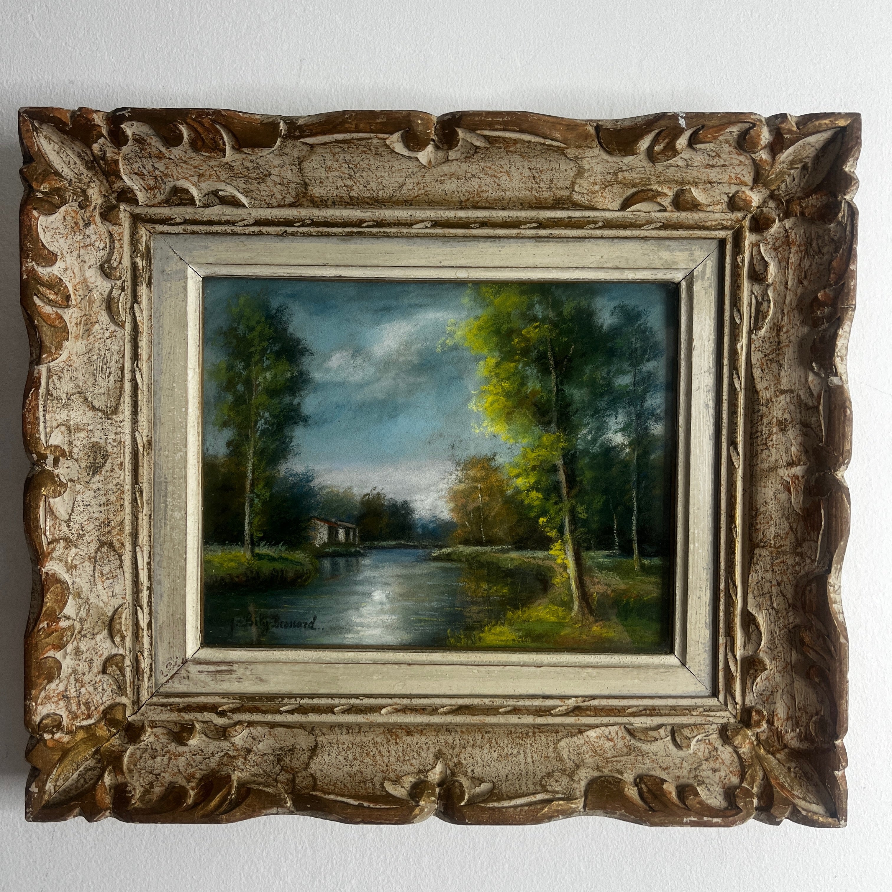 Vintage French Pastel Landscape Artwork by Jeanne Bily-Bossard in a Montparnasse Frame
