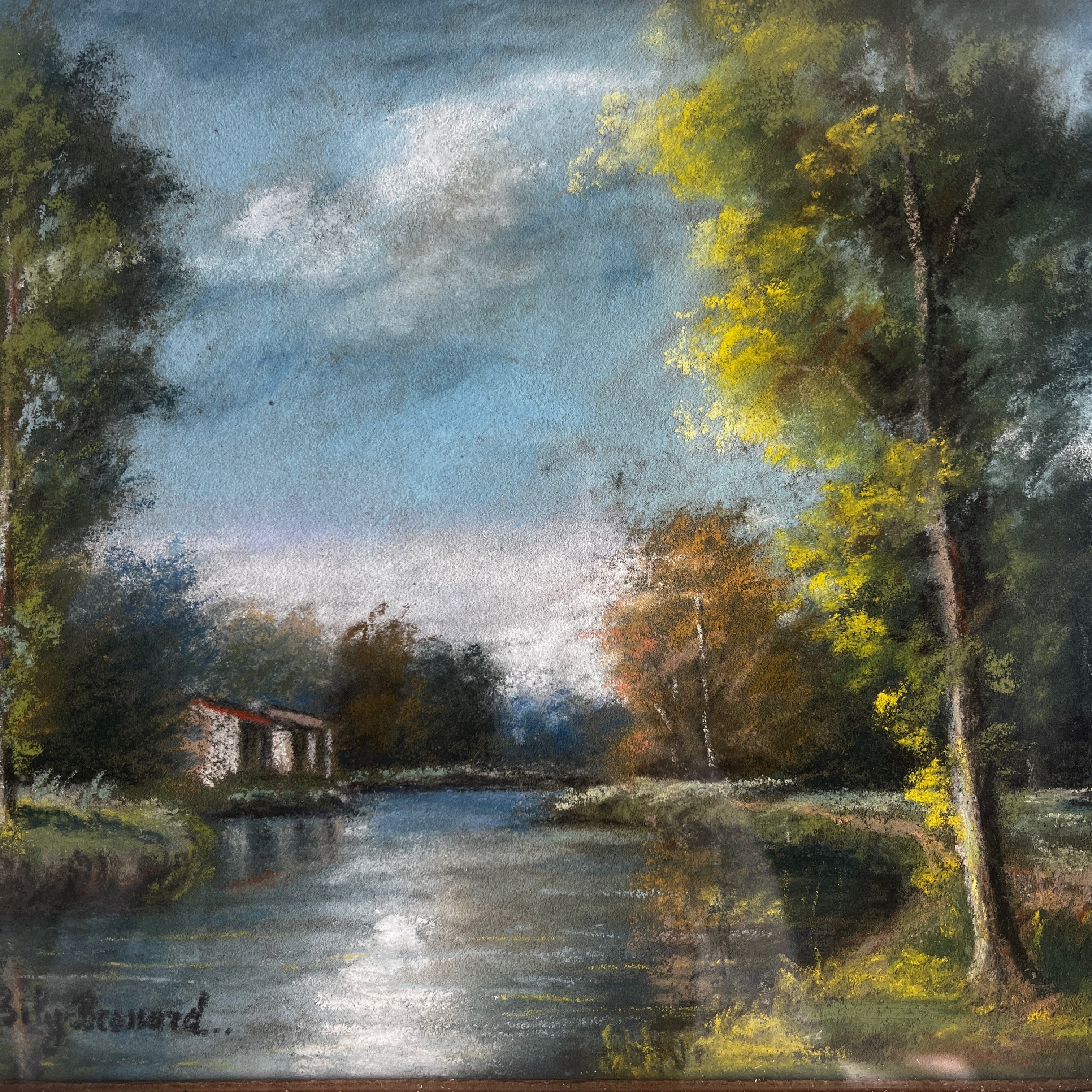 Vintage French Pastel Landscape Artwork by Jeanne Bily-Bossard in a Montparnasse Frame