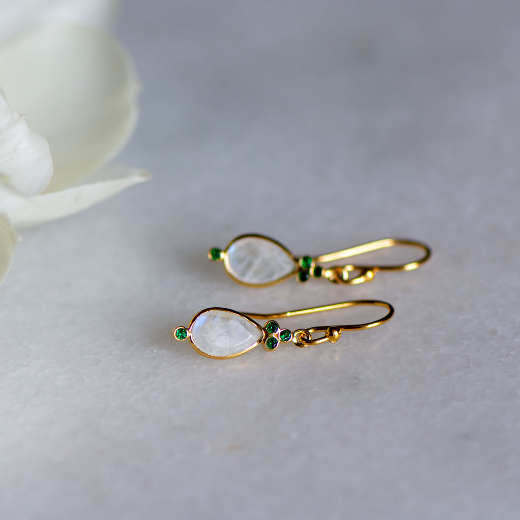 Juniper Drops in Moonstone and Emerald Zirconia