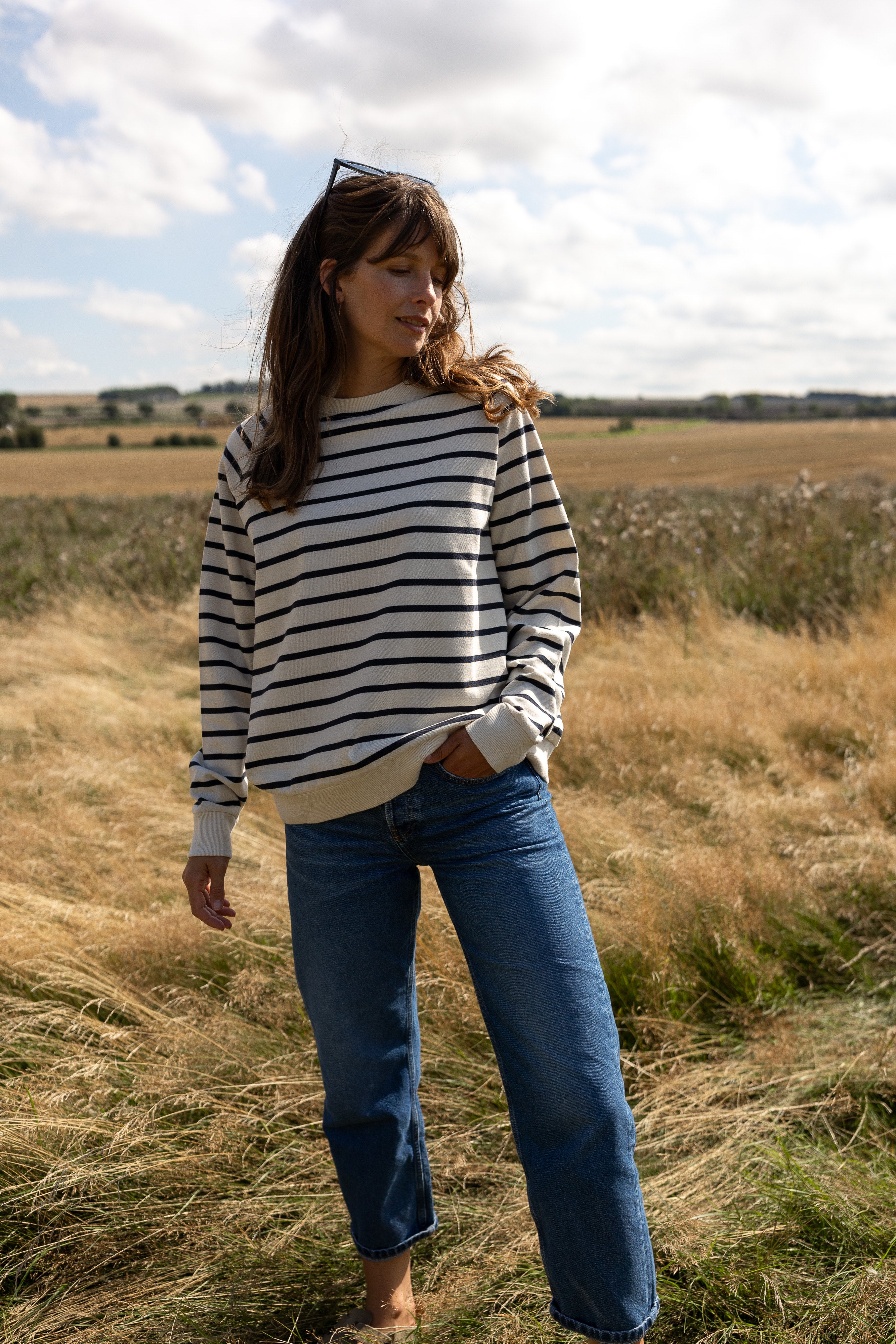 Nancy Oversized Organic Cotton Ecru/Navy Breton Sweatshirt