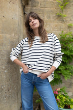 Nancy Oversized Organic Cotton Ecru/Navy Breton Sweatshirt