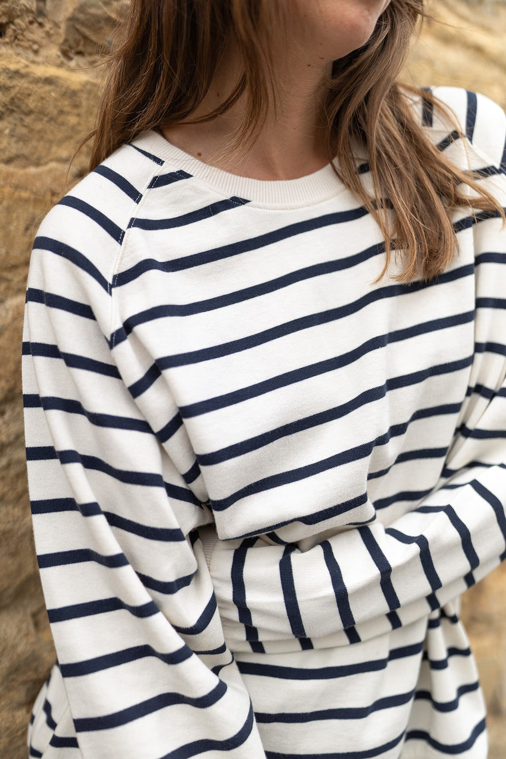 Nancy Oversized Organic Cotton Ecru/Navy Breton Sweatshirt
