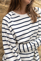 Nancy Oversized Organic Cotton Ecru/Navy Breton Sweatshirt