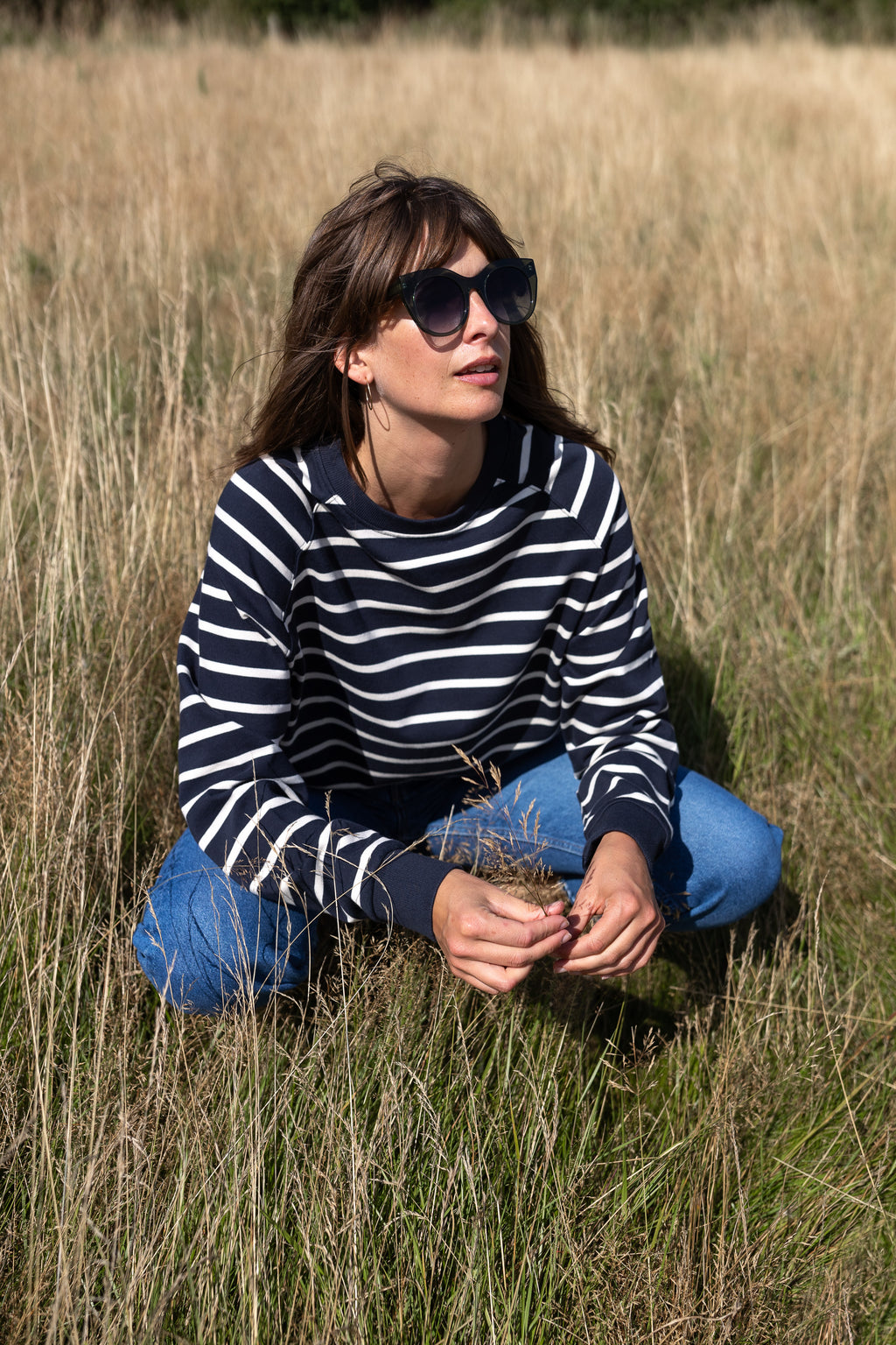 Nancy Oversized Organic Cotton Navy/Ecru Breton Sweatshirt