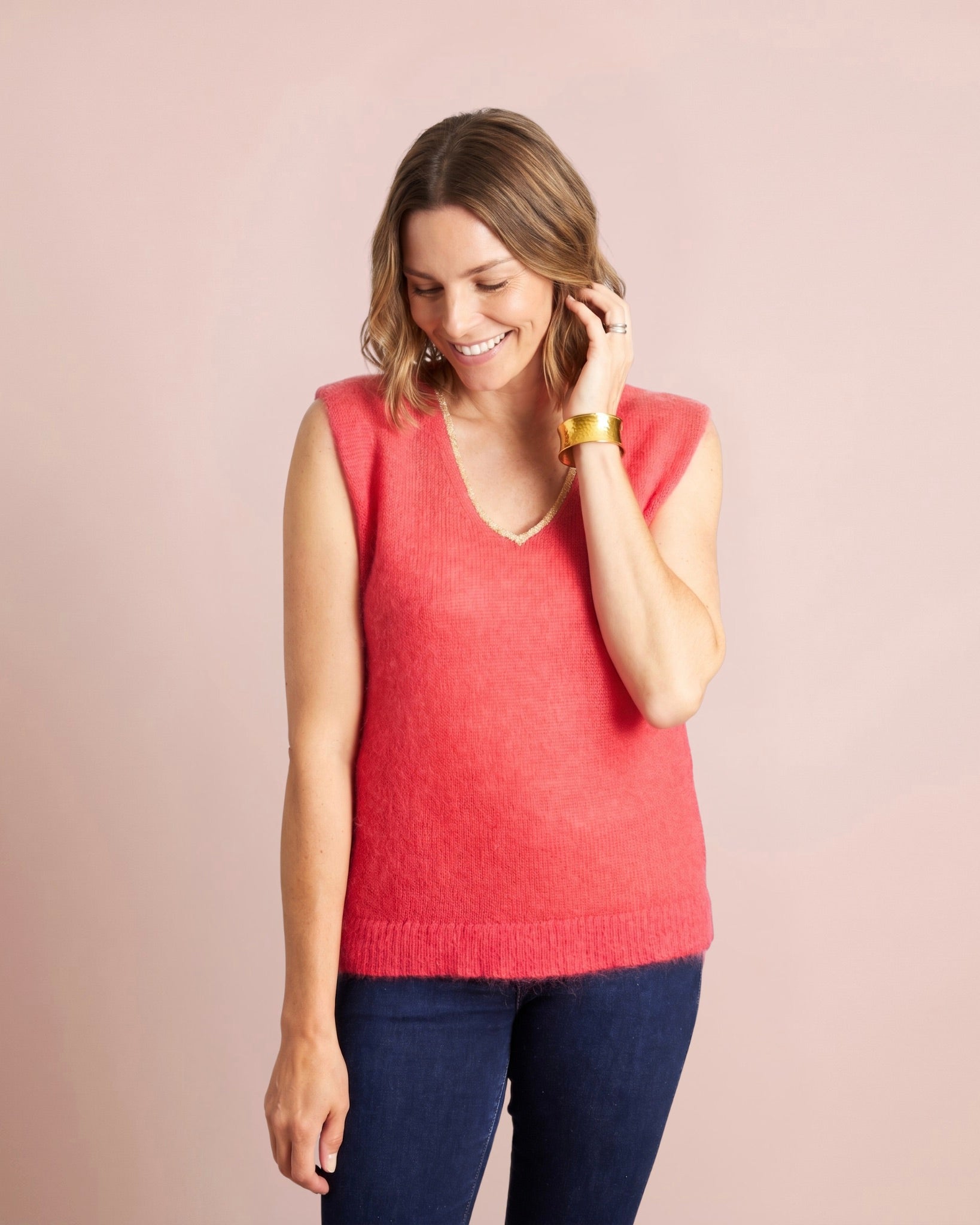 Nancy Knitted V-Neck Tank Top with Lurex Trim