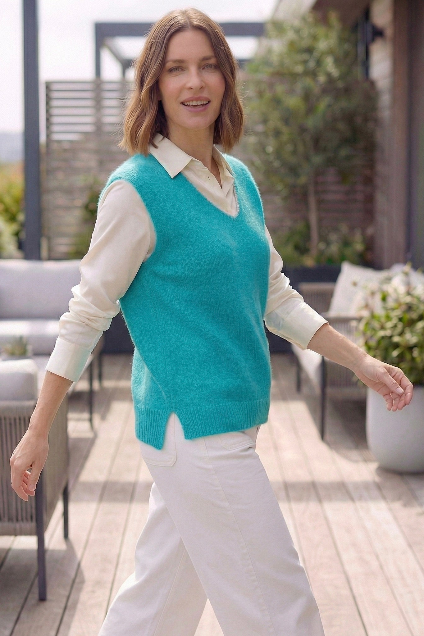 Nancy Knitted V-Neck Tank Top with Lurex Trim
