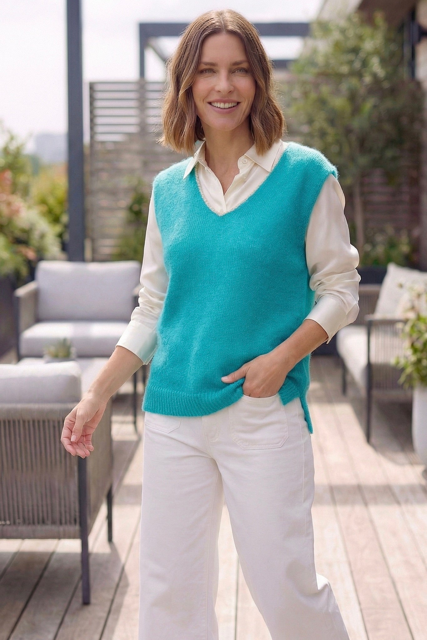Nancy Knitted V-Neck Tank Top with Lurex Trim