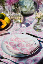 Contemporary Pink Florals - Block Printed Cotton Tablecloth