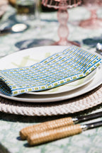 Olive Green Dash & Dot - Block Printed Cotton Napkins - Set of 4