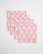 Contemporary Pink Floral - Block Printed Cotton Napkins - Set of 4