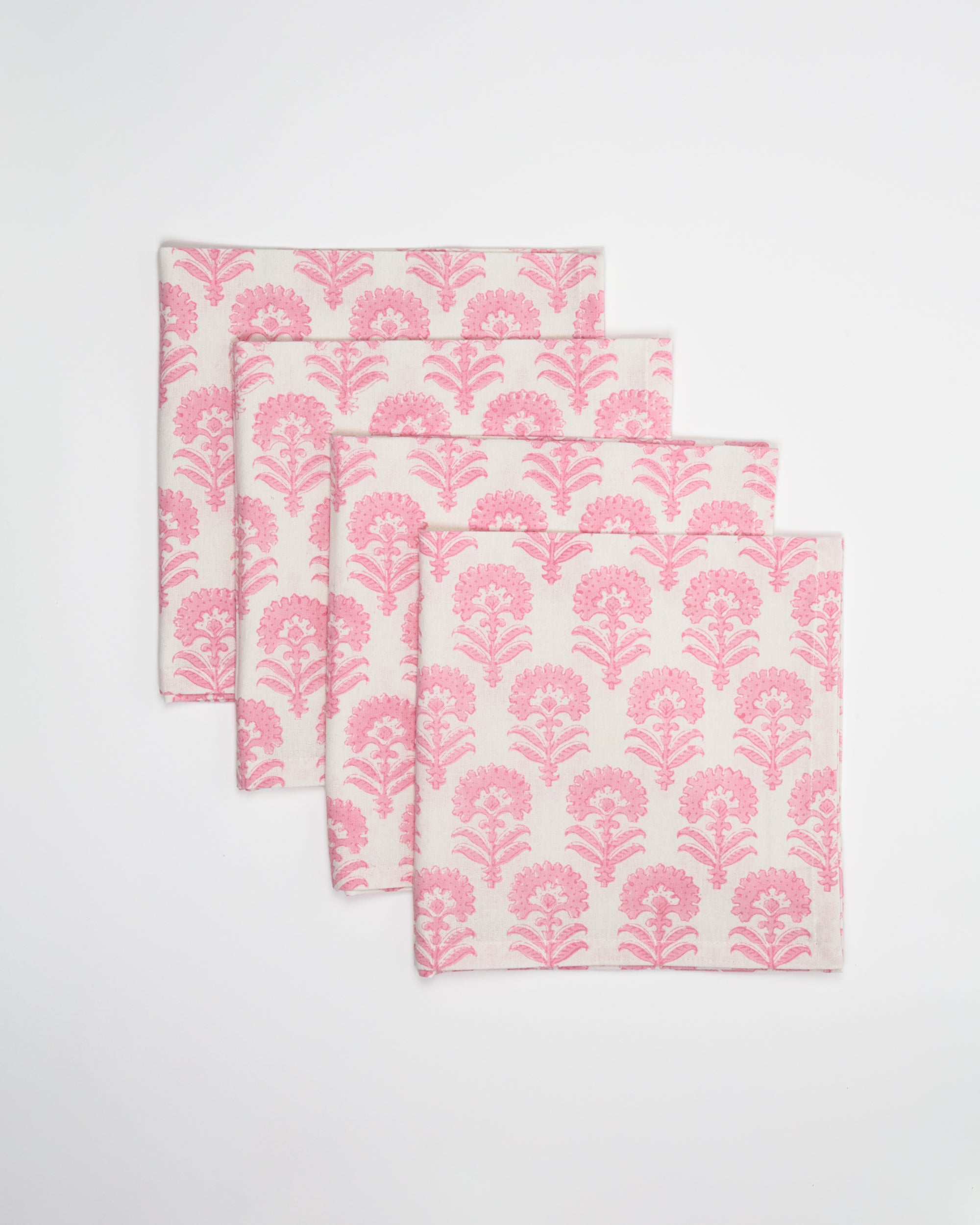 Contemporary Pink Floral - Block Printed Cotton Napkins - Set of 4