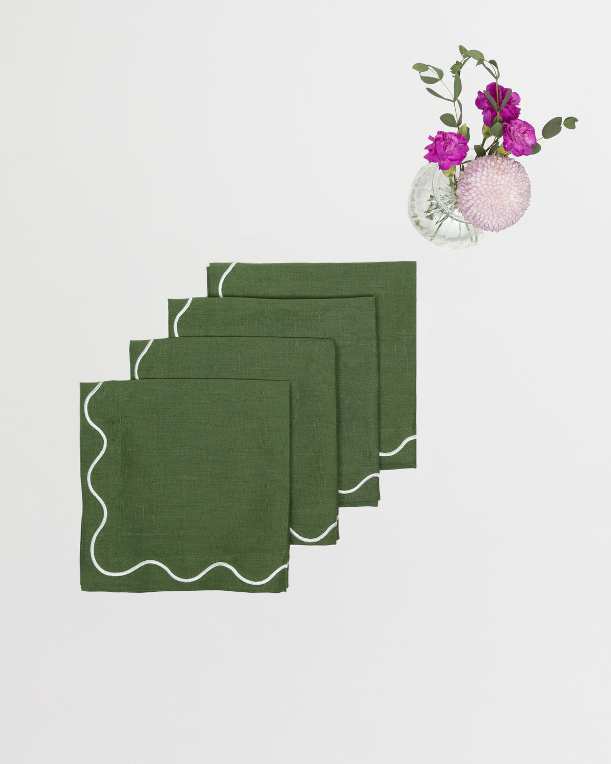 Dark Green Linen Napkins - Set of 4