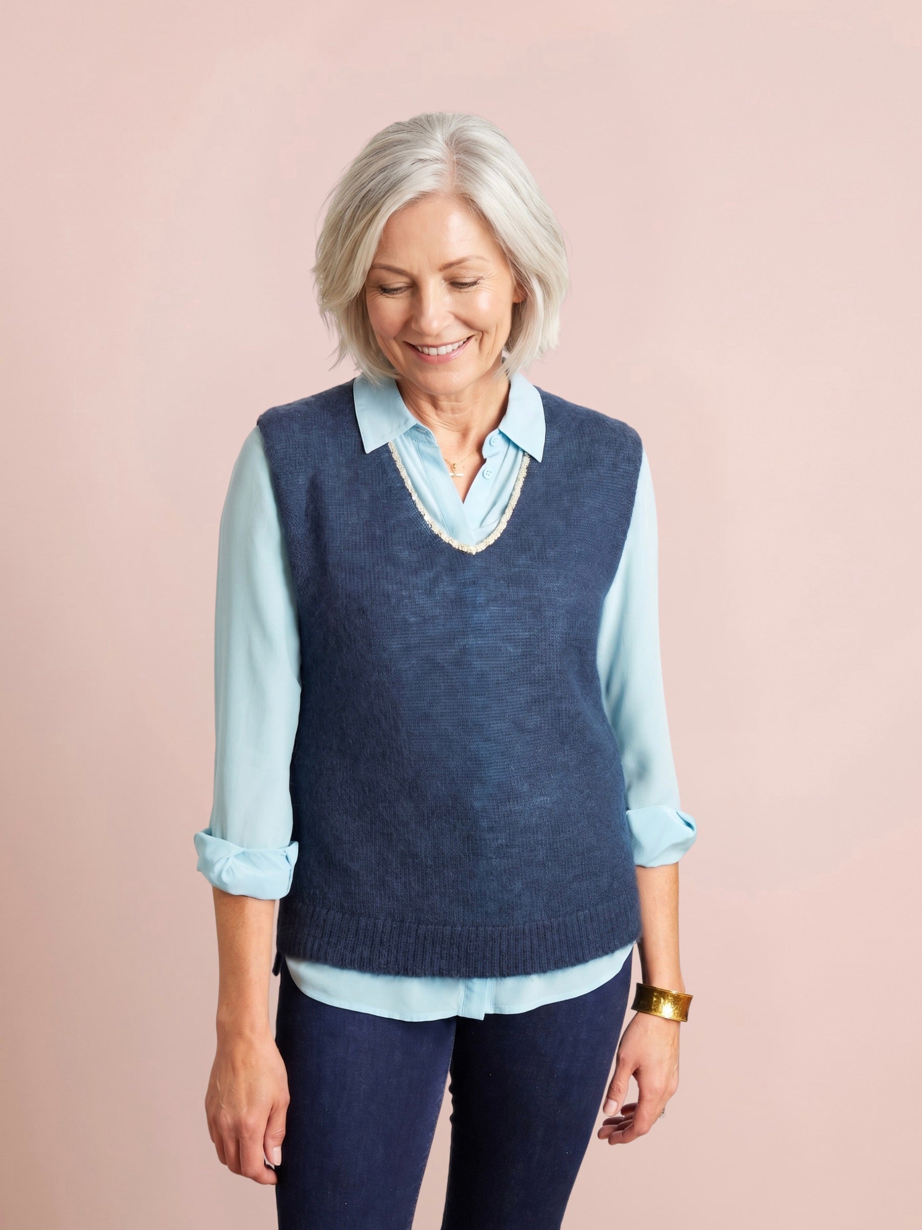 Nancy Knitted V-Neck Tank Top with Lurex Trim