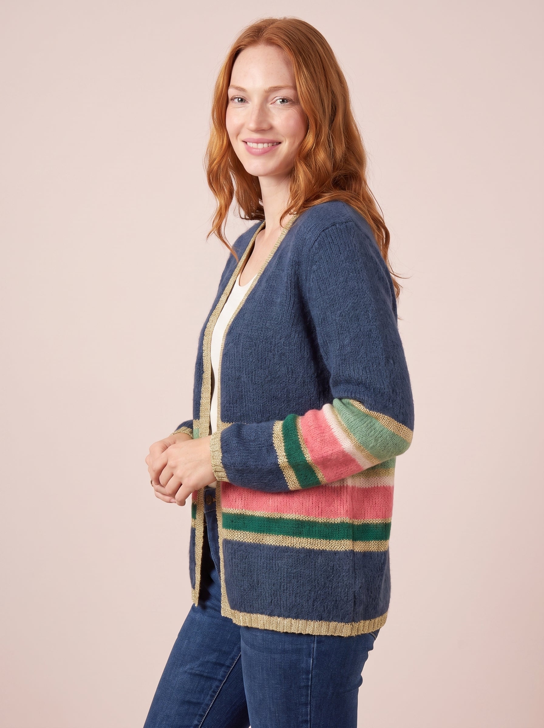 Emily Mohair & Merino Striped Cardigan with Lurex Trim