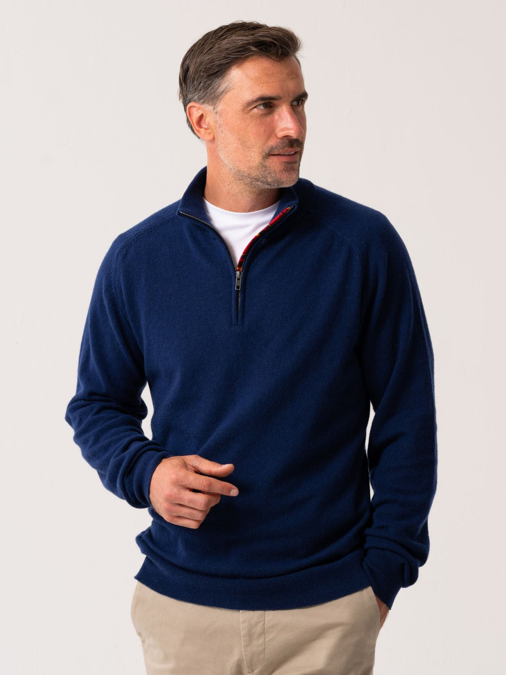 The Mara Navy Quarter Zip Jumper - Wool & Cashmere