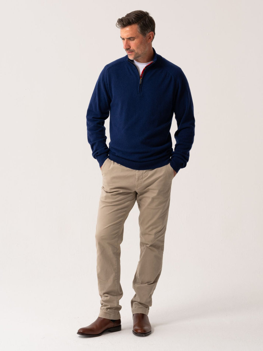 The Mara Navy Quarter Zip Jumper - Wool & Cashmere