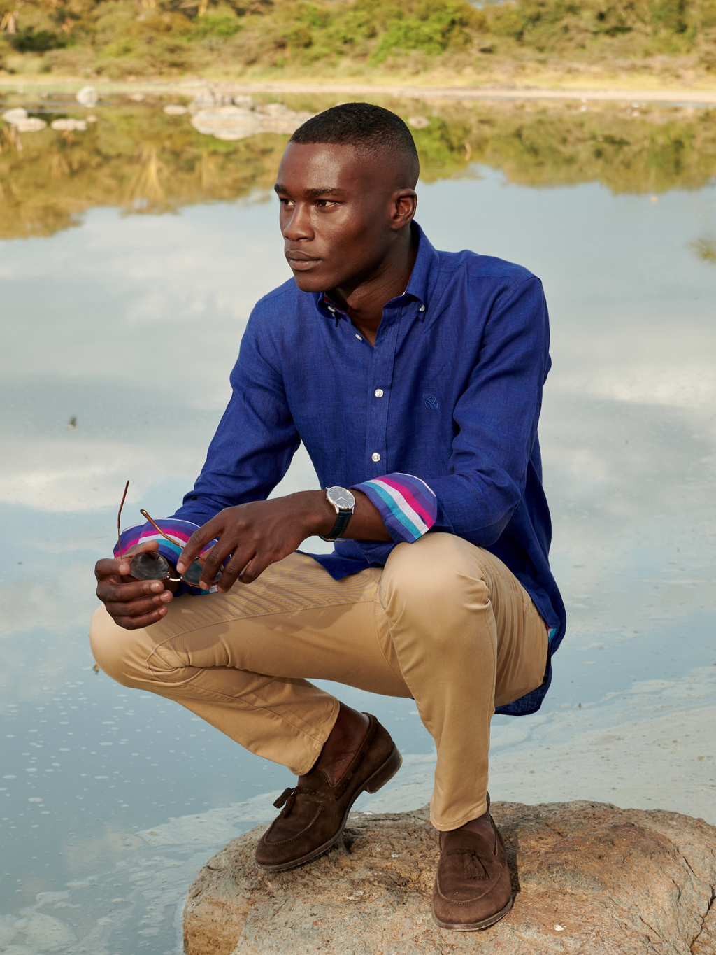 Kamba Royal Blue Linen Shirt - Button Down Collar