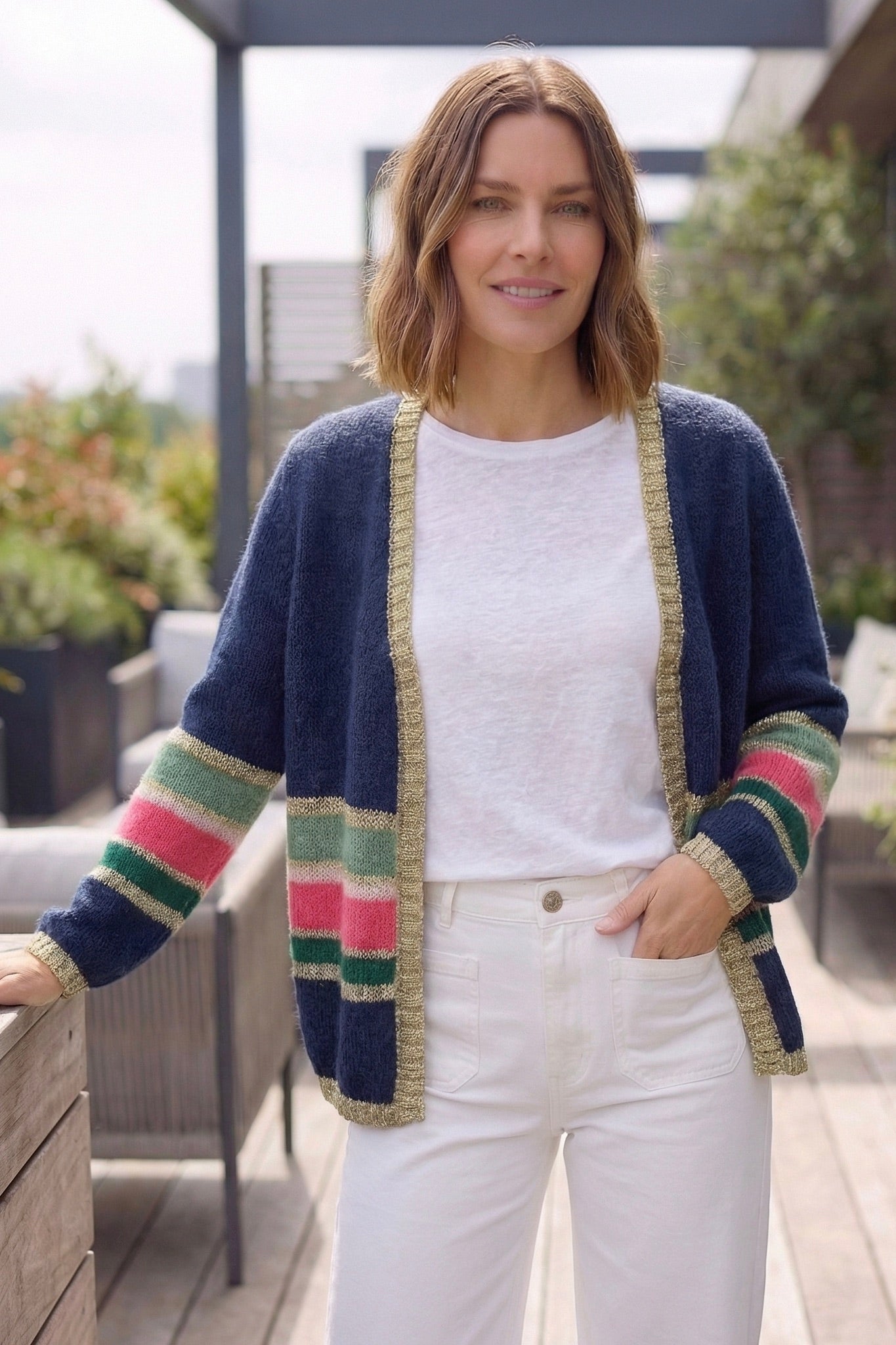 Emily Mohair & Merino Striped Cardigan with Lurex Trim