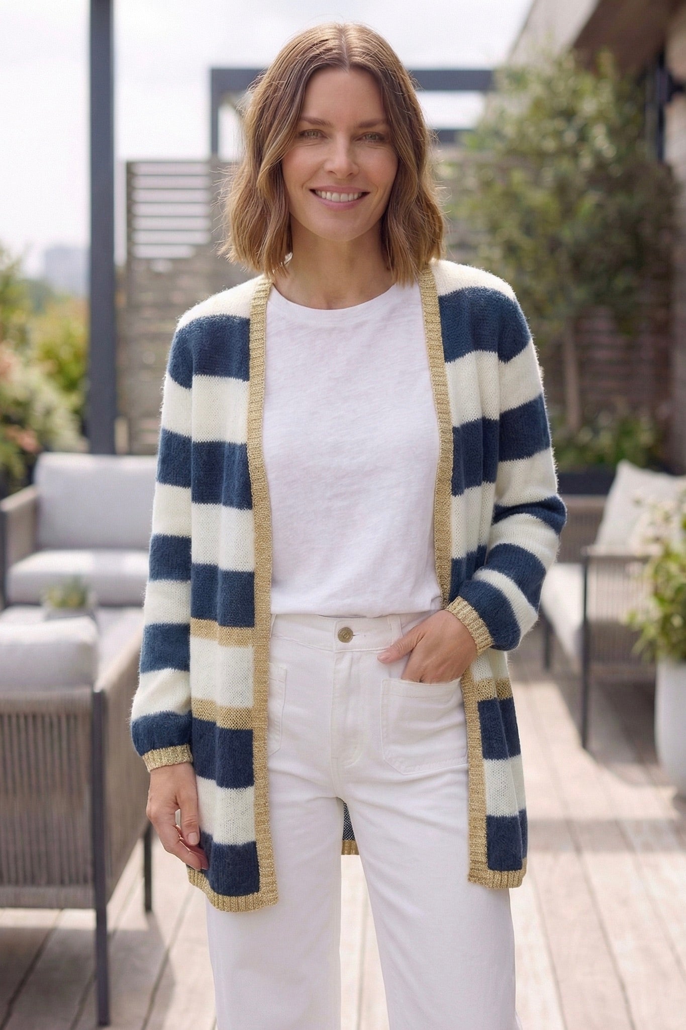 Elizabeth Long Mohair & Merino Cardigan with Lurex Trim