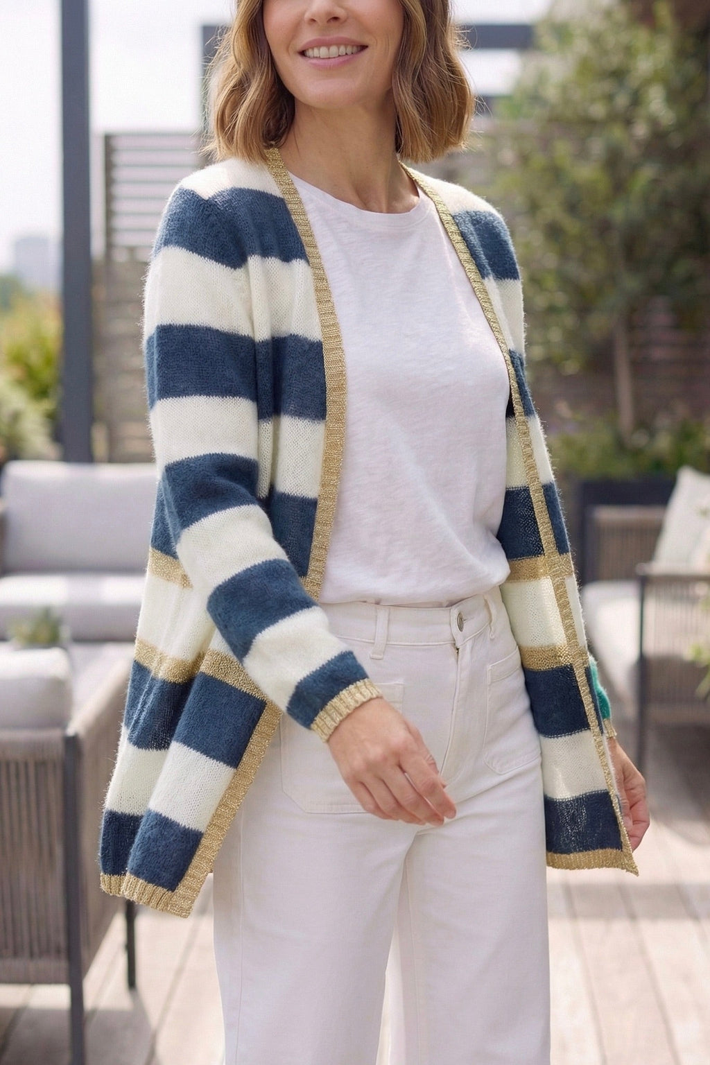 Elizabeth Long Mohair & Merino Cardigan with Lurex Trim