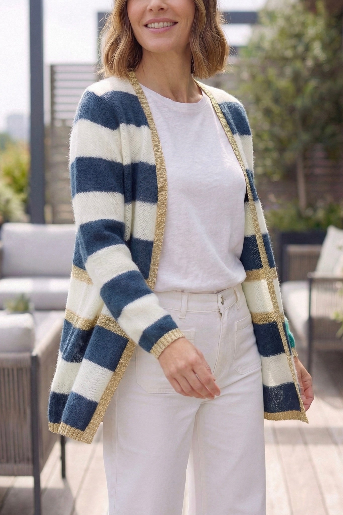 Elizabeth Long Mohair & Merino Cardigan with Lurex Trim
