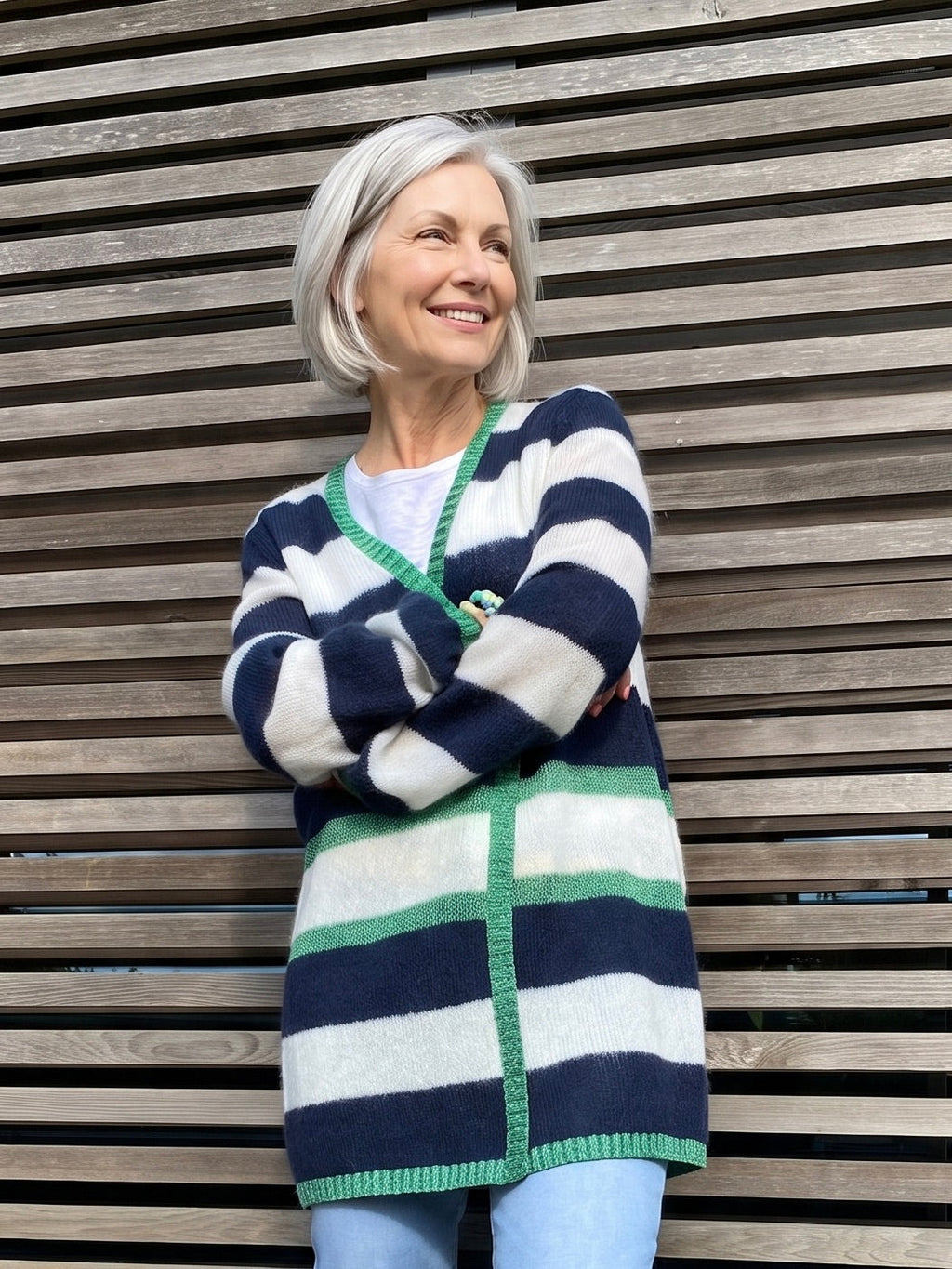 Elizabeth Long Mohair & Merino Cardigan with Lurex Trim