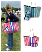 Striped neoprene tote bag