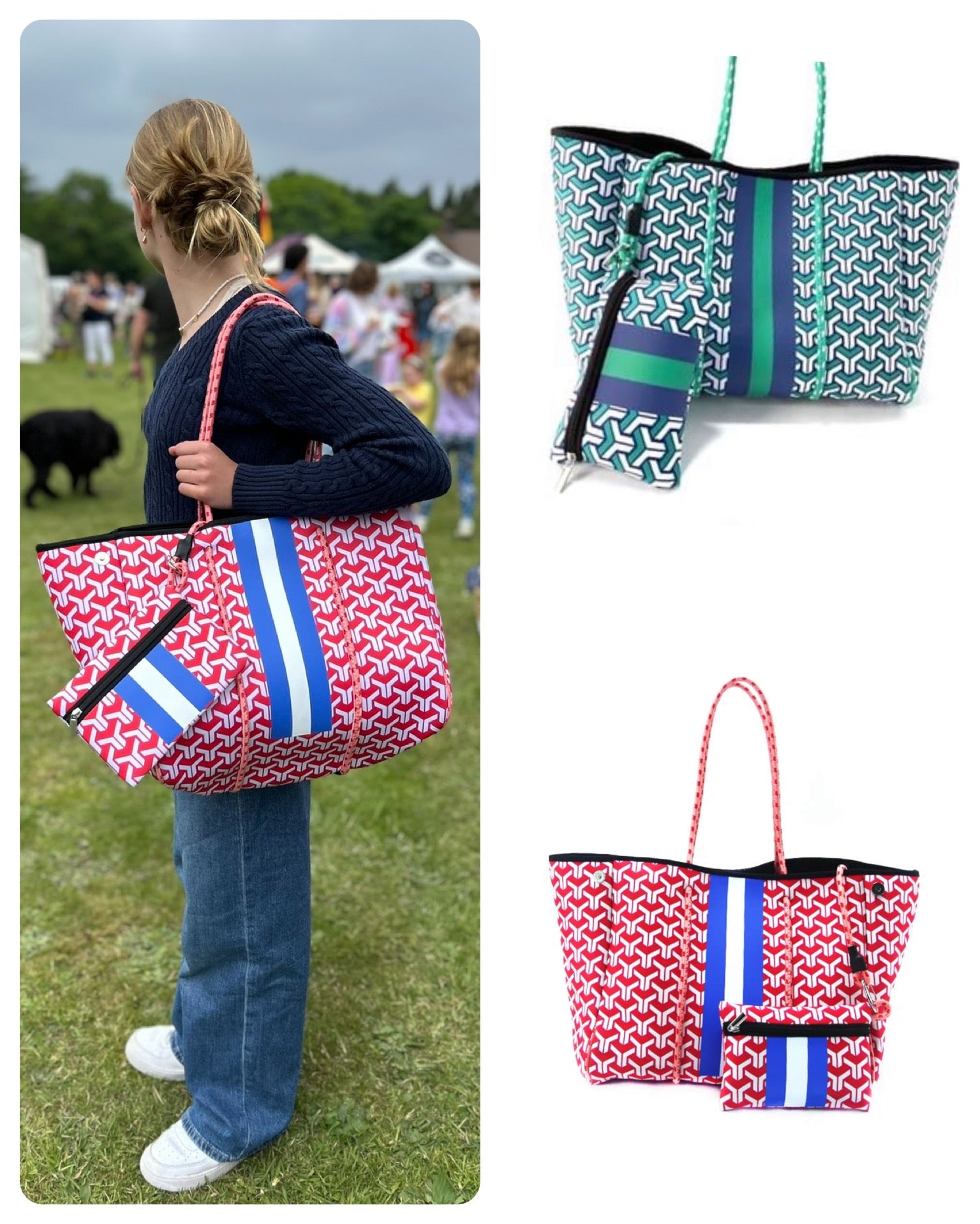 Striped neoprene tote bag