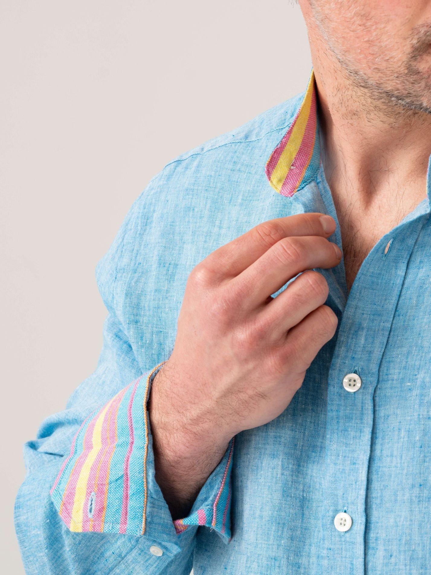 Nyota Turquoise Linen Shirt - Grandfather Collar