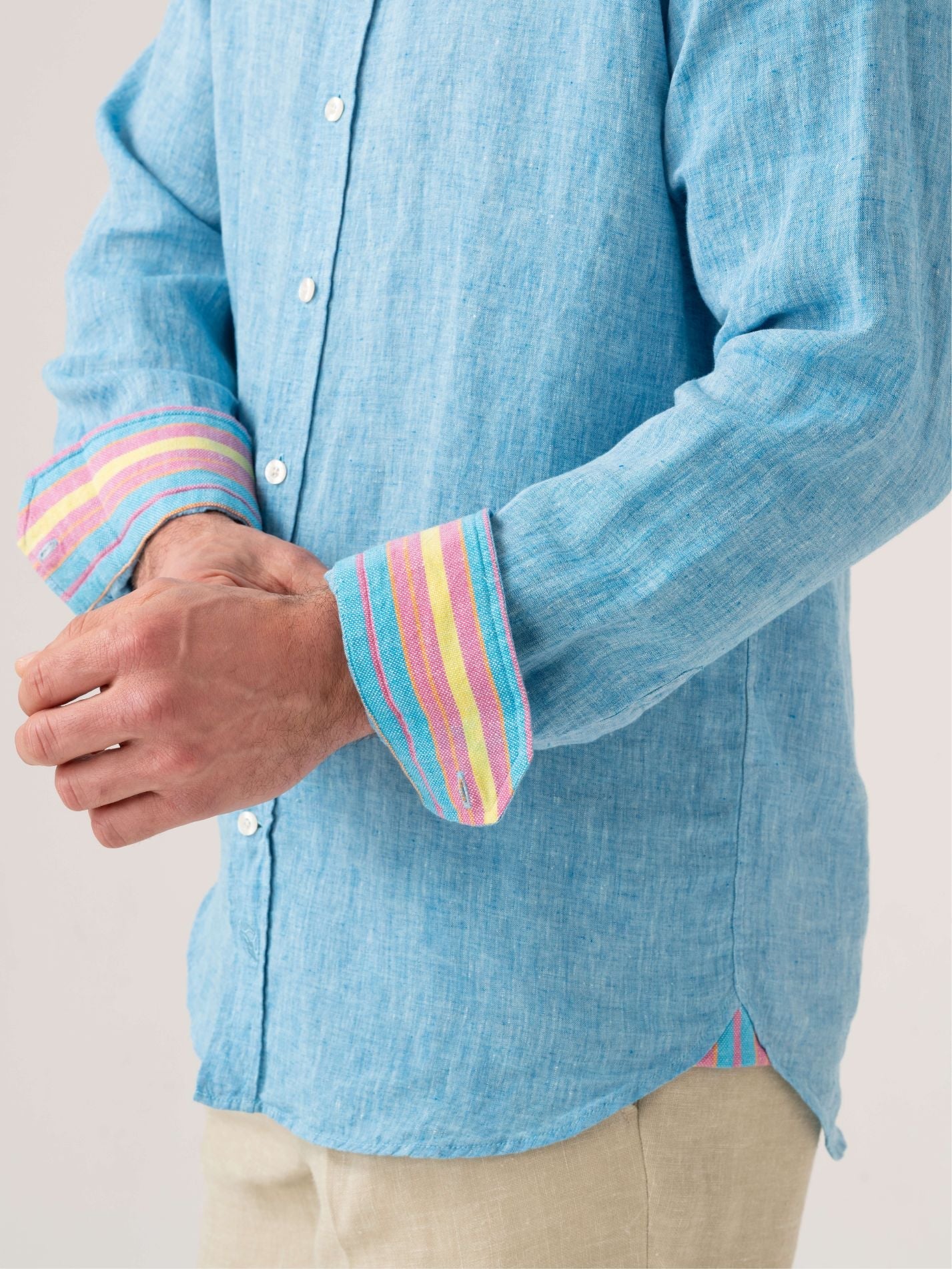 Nyota Turquoise Linen Shirt - Grandfather Collar