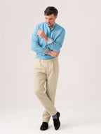 Nyota Turquoise Linen Shirt - Grandfather Collar