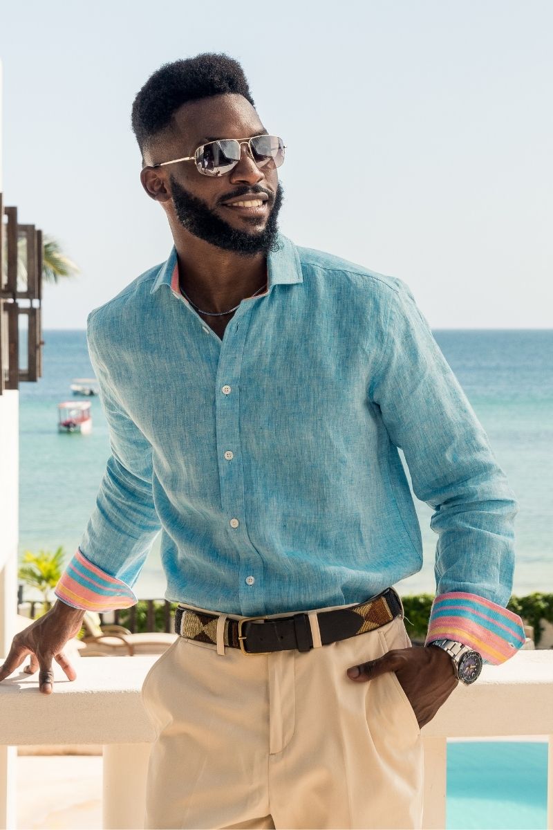 Nyota Turquoise Linen Shirt