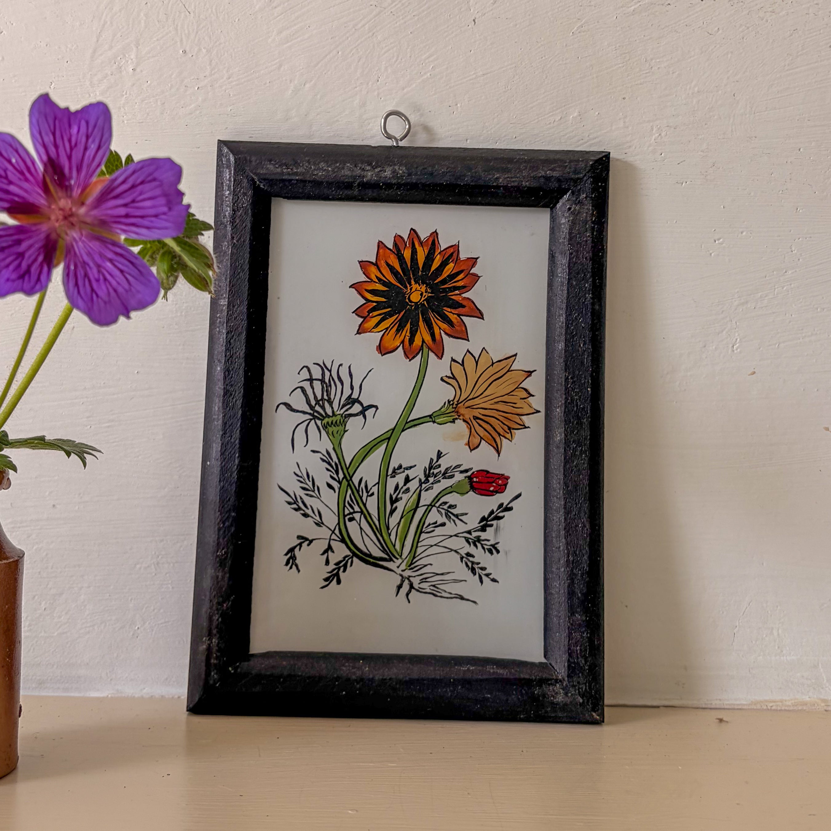 ORANGE FLOWER Indian glass painting