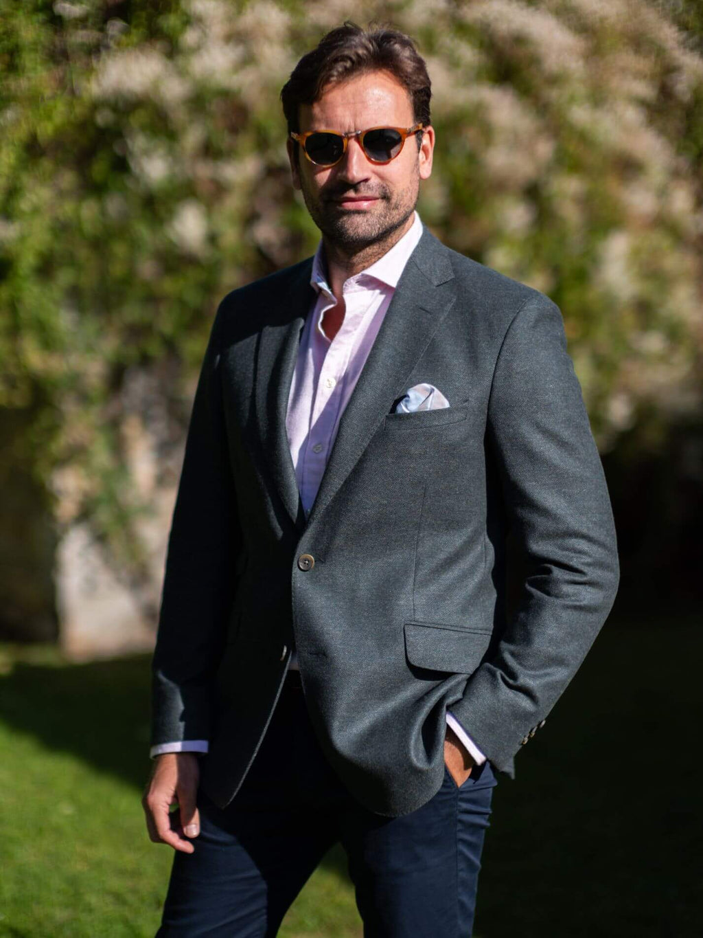 Olive Wool & Cashmere Blend Blazer