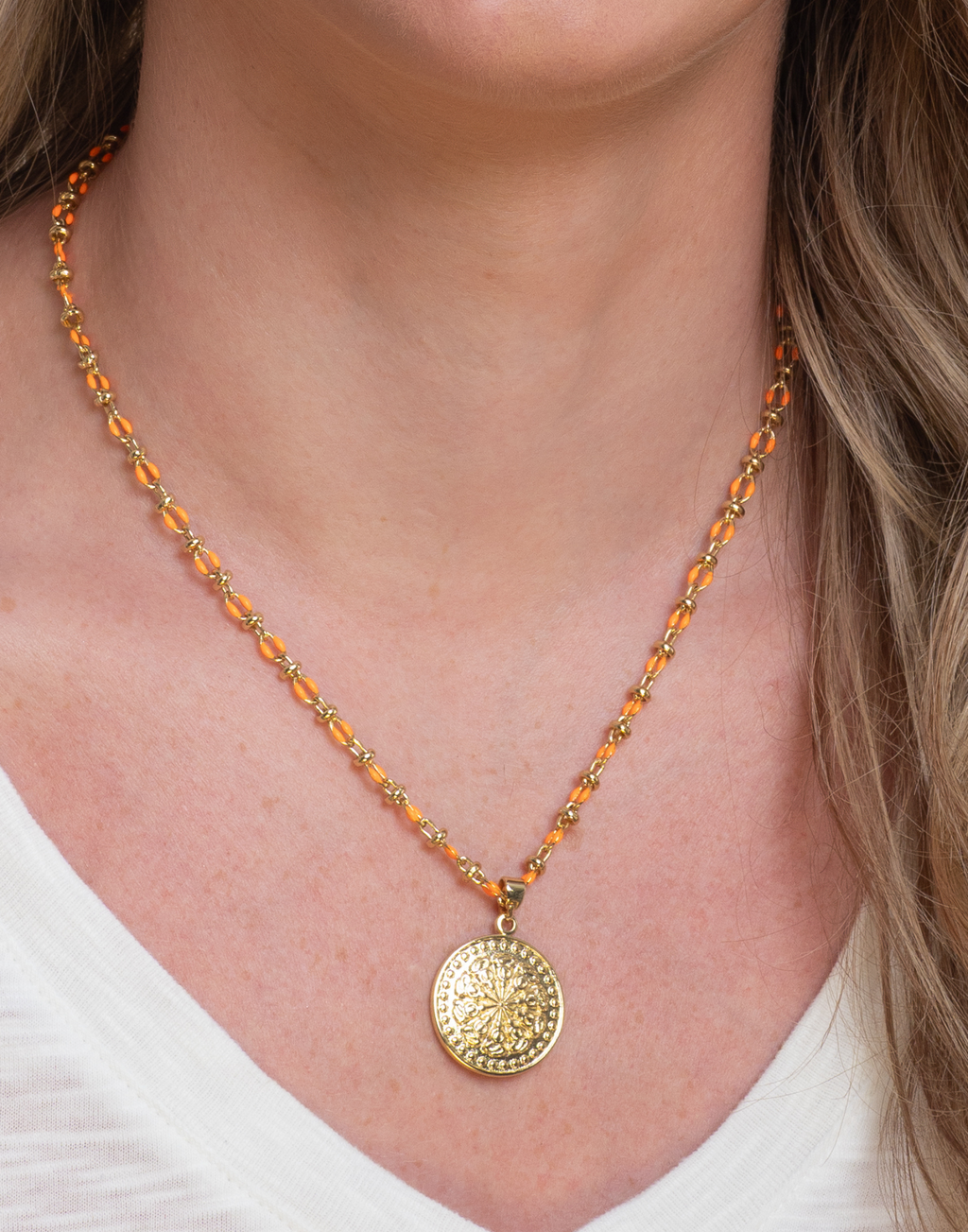 Orange Enamel Necklace