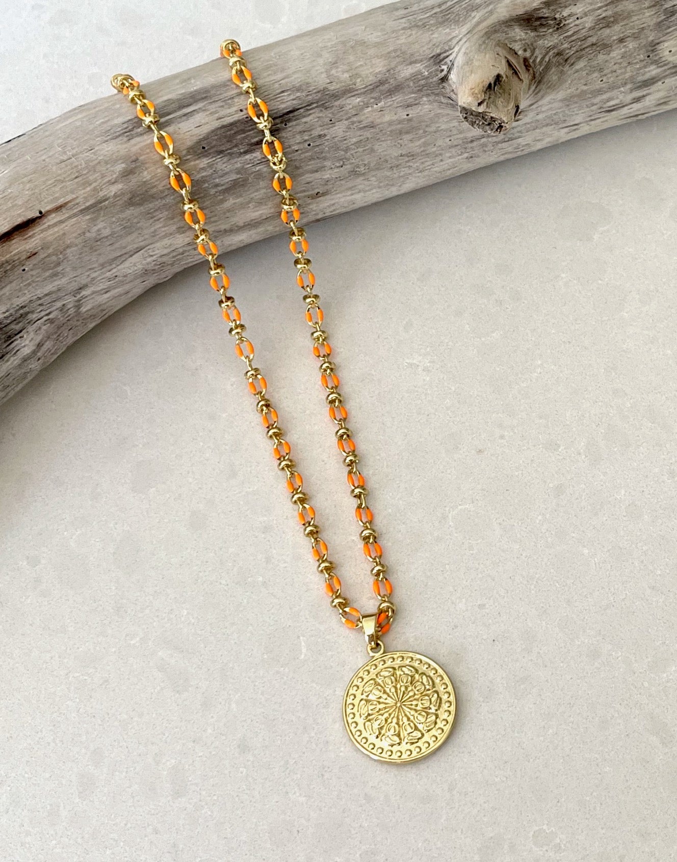 Orange Enamel Necklace