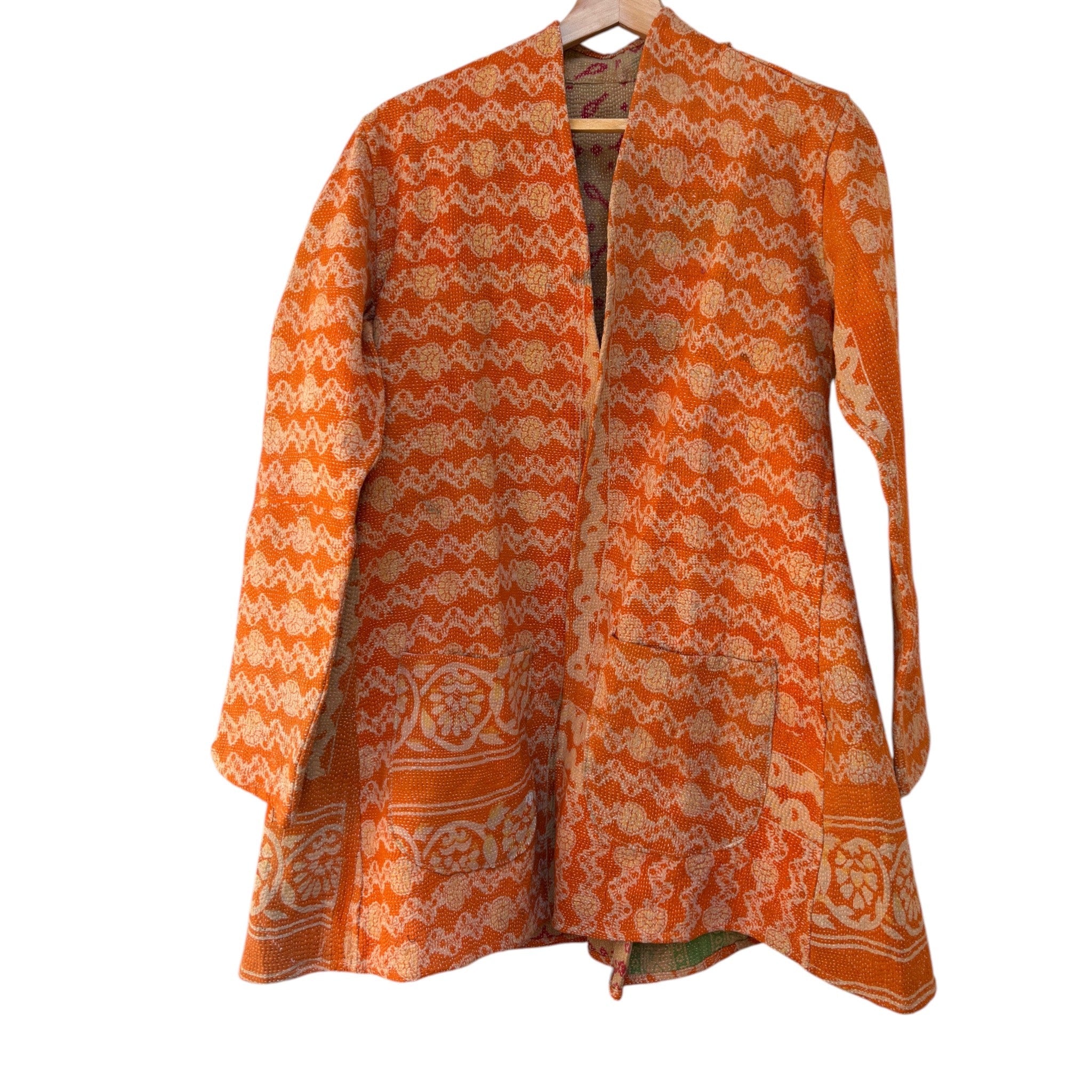 Orange Long Kantha Coat