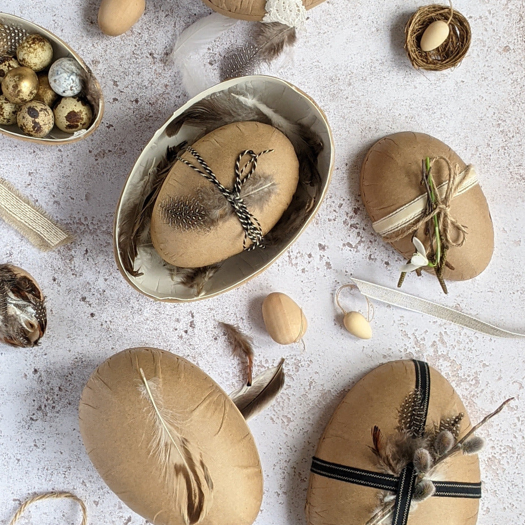 Easter Kraft Eggs Craft Kit With Ribbon & Feathers