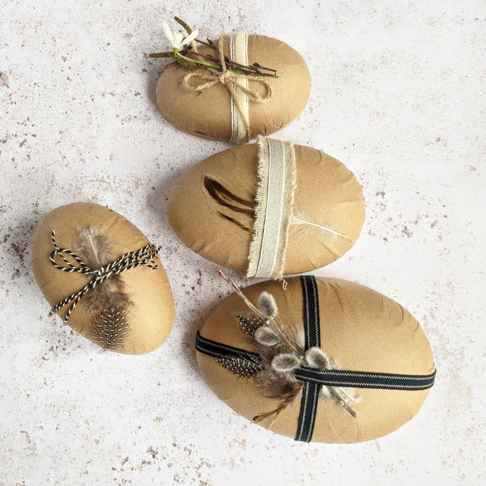 Easter Kraft Eggs Craft Kit With Ribbon & Feathers