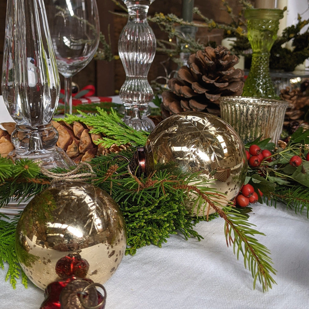 Gold Snowflake Etched Glass Bauble - 3 Sizes