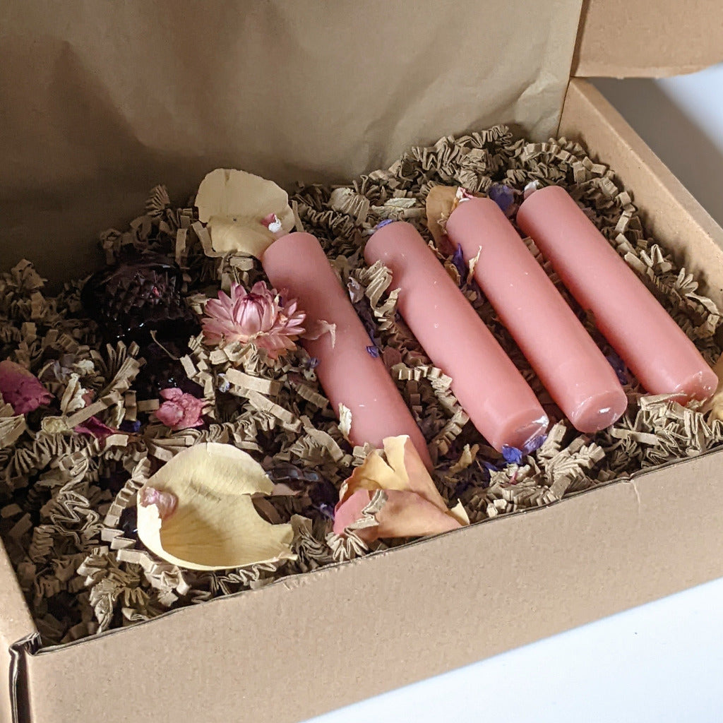 Gift Set - Pressed Glass Candle Stick With 4 Candles