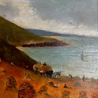Vintage Oil on Canvas of a Coastal Scene in a Gold Coloured Frame