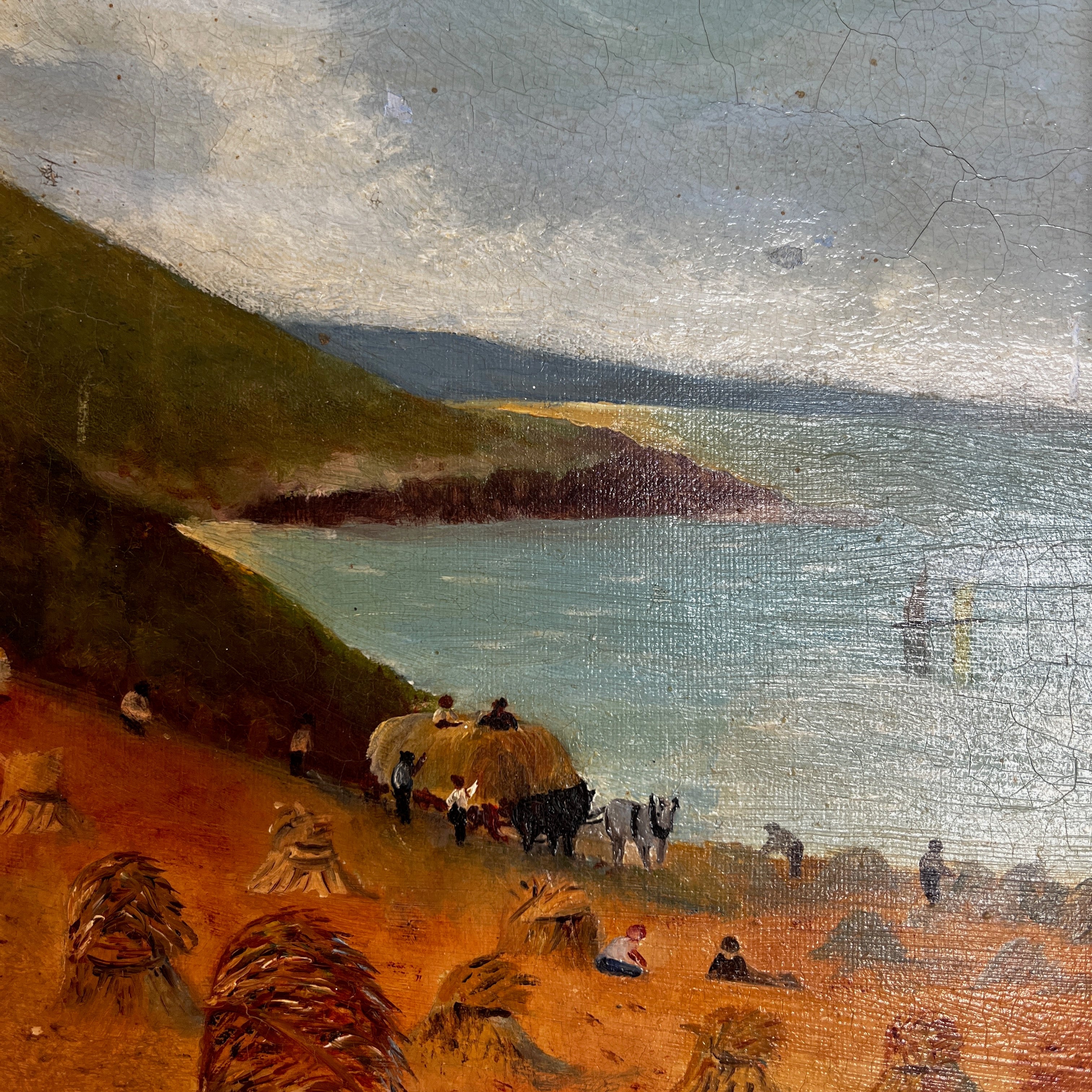 Vintage Oil on Canvas of a Coastal Scene in a Gold Coloured Frame