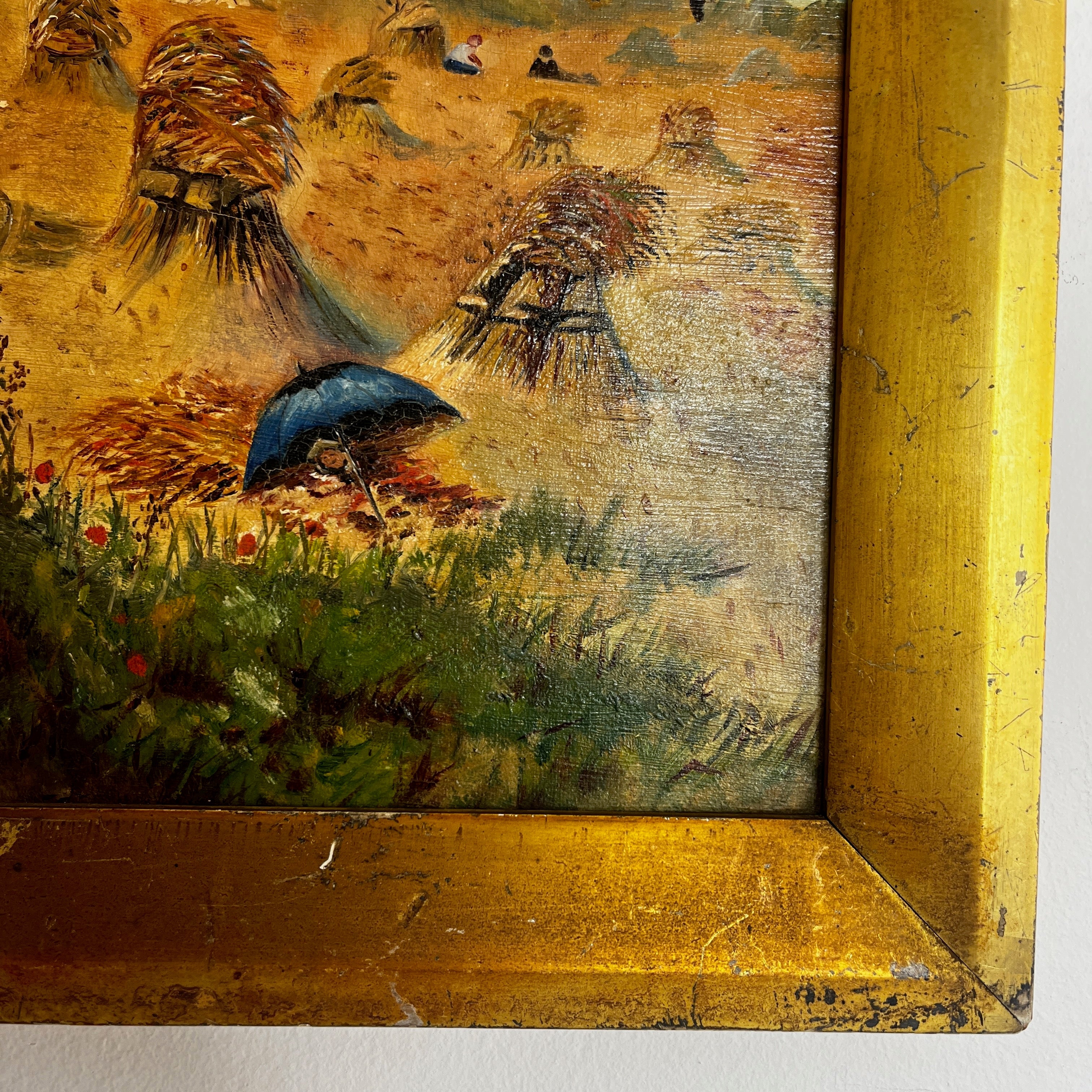 Vintage Oil on Canvas of a Coastal Scene in a Gold Coloured Frame