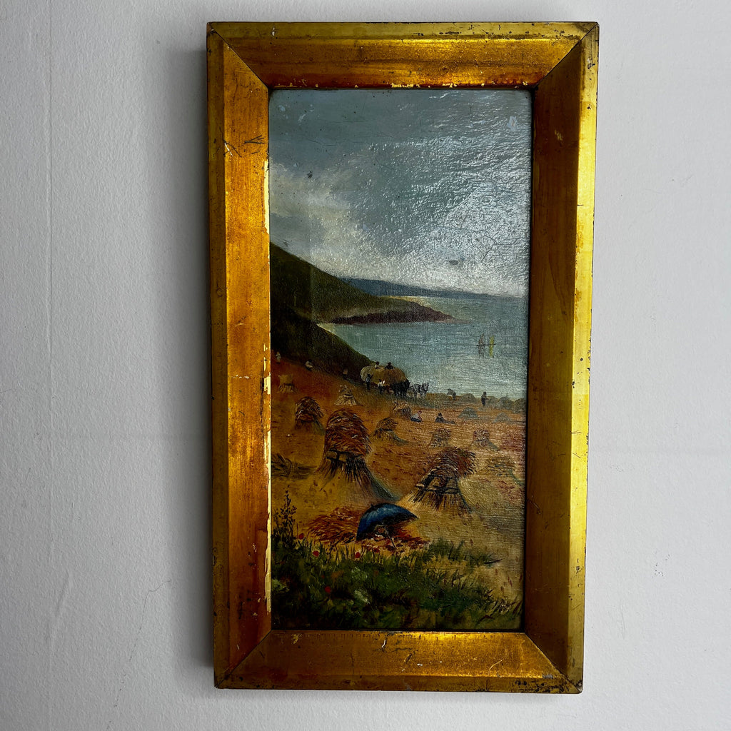 Vintage Oil on Canvas of a Coastal Scene in a Gold Coloured Frame