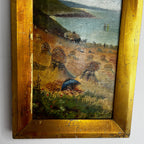 Vintage Oil on Canvas of a Coastal Scene in a Gold Coloured Frame