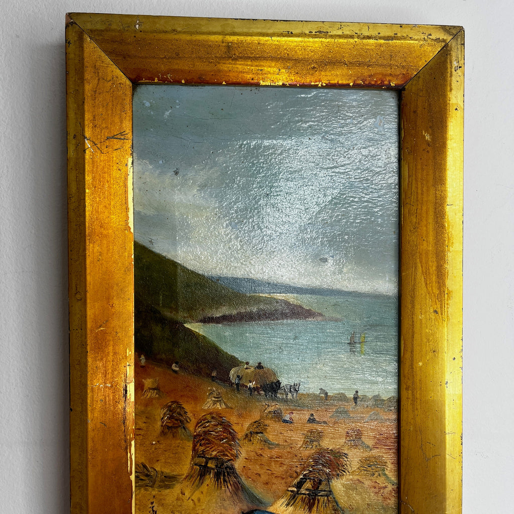 Vintage Oil on Canvas of a Coastal Scene in a Gold Coloured Frame